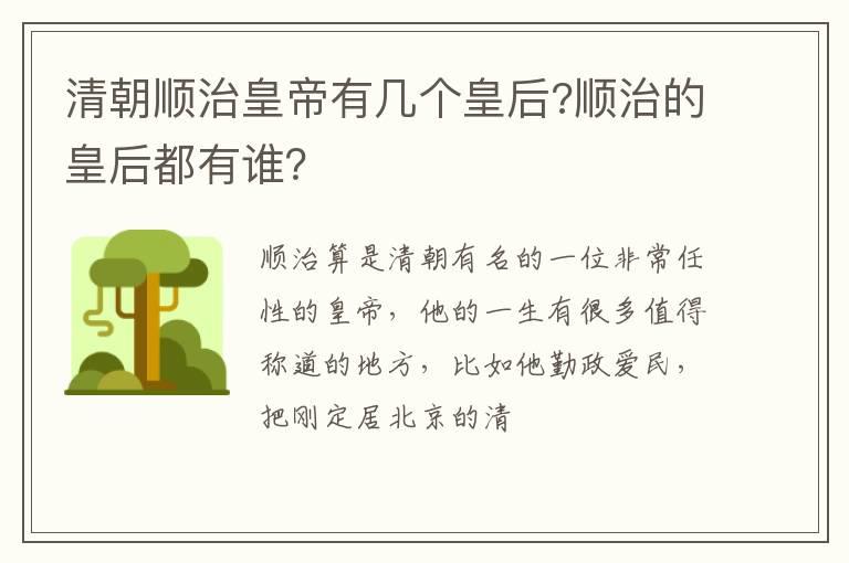 清朝顺治皇帝有几个皇后?顺治的皇后都有谁？