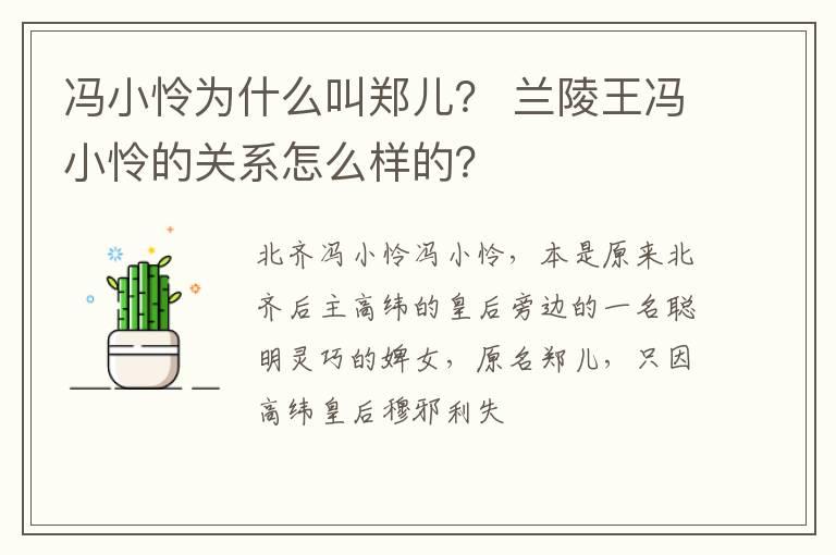 冯小怜为什么叫郑儿？ 兰陵王冯小怜的关系怎么样的？