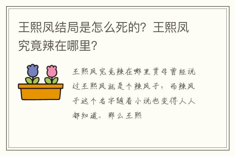 王熙凤结局是怎么死的？王熙凤究竟辣在哪里？