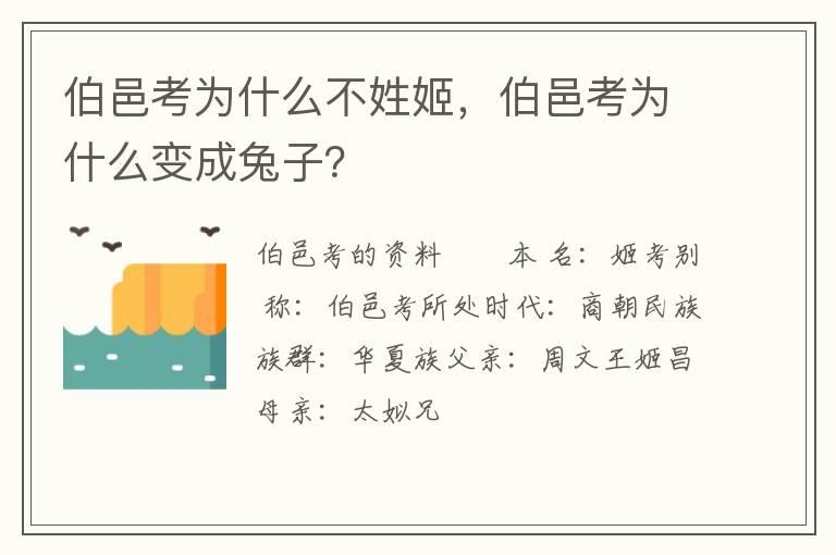 伯邑考为什么不姓姬，伯邑考为什么变成兔子？