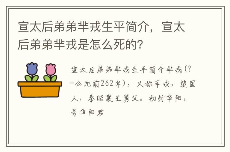 宣太后弟弟芈戎生平简介，宣太后弟弟芈戎是怎么死的？