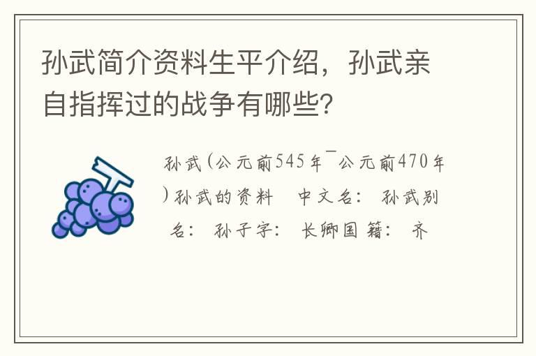 孙武简介资料生平介绍，孙武亲自指挥过的战争有哪些？