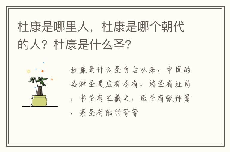 杜康是哪里人，杜康是哪个朝代的人？杜康是什么圣？