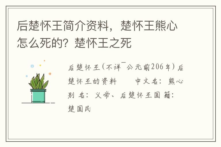 后楚怀王简介资料，楚怀王熊心怎么死的？楚怀王之死