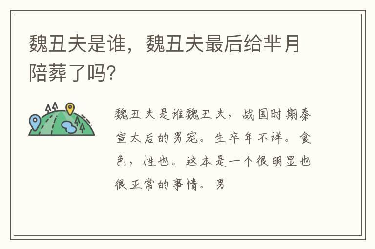 魏丑夫是谁，魏丑夫最后给芈月陪葬了吗？