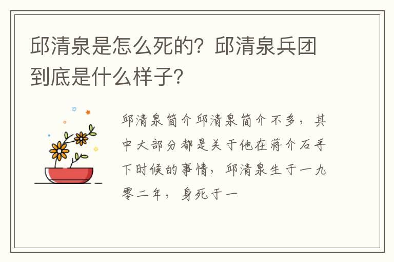 邱清泉是怎么死的？邱清泉兵团到底是什么样子？